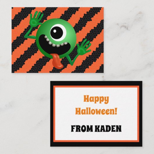 Schattige Grappige Kinderen Halloween Ruimte Alien Notitiekaartje (Voorkant / Achterkant)