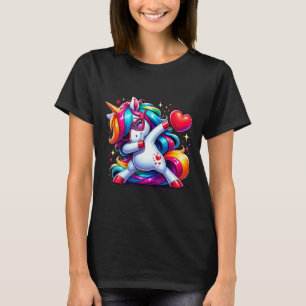 Schattige Grappige Koele Eenhoorn Dabbing Hart Val T-shirt