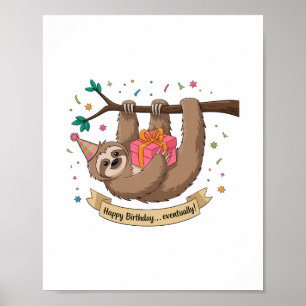 Schattige Grappige Luiaard Gelukkige Verjaardag Poster