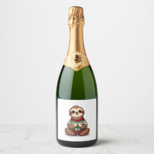 Schattige Grappige Luiaard Lelijk Kerstmis Kerst L Sparkling Wijnetiket