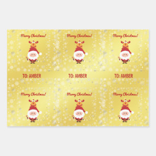 Schattige Grappige Moderne Rudolph Kerstman Gepers Inpakpapier Vel
