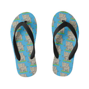 Schattige grappige olifant met vogel op slurf cart kinder teenslippers