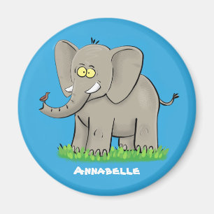 Schattige grappige olifant met vogel op slurf cart magneet