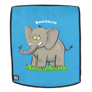 Schattige grappige olifant met vogel op slurf cart rugtassen
