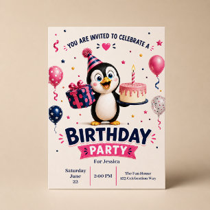 Schattige Grappige Pinguïn Verjaardagsfeestje Kaart