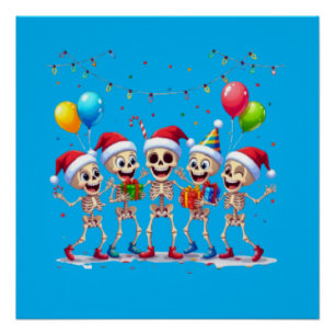 Schattige Grappige Skeletten Kerst & Nieuwjaar Vie Perfect Poster