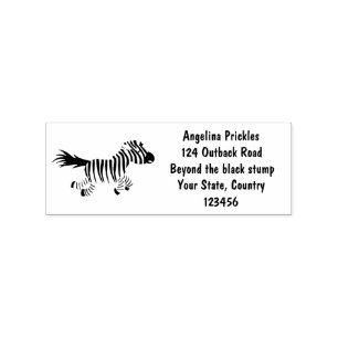 Schattige grappige zebra die hardloopt cartooneske 	rubberstempel
