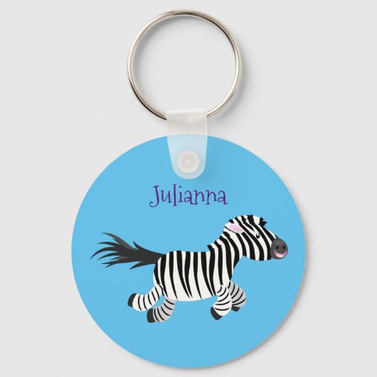 Schattige grappige zebra die loopt in een cartooni sleutelhanger (Voorkant)