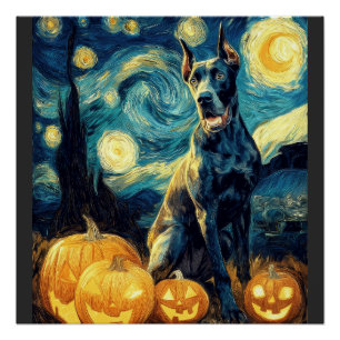 Schattige Great Dane hond Halloween Jack O Lantern Perfect Poster
