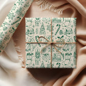 Schattige Green Doodle Christmas Wrapping Paper Cadeaupapier
