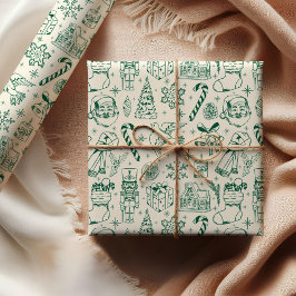 Schattige Green Doodle Christmas Wrapping Paper Cadeaupapier