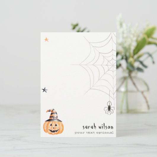 Schattige griezelige Halloween pompoen spinnenweb  Notitiekaartje (Staand voorkant)