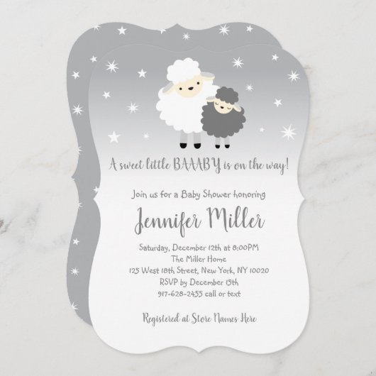 Schattige grijs en wit lamsvlees Baby shower Kaart (Voorkant / Achterkant)