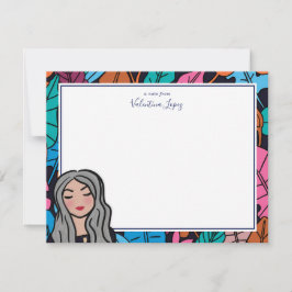 Schattige Grijs Haar Lady Medium Skin Tone Geperso Notitiekaartje