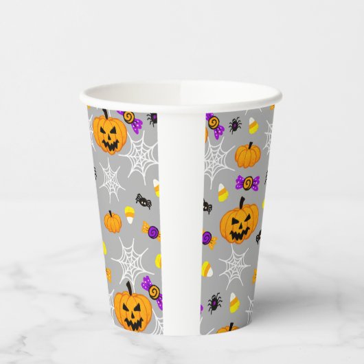 Schattige grijs Halloweenpatroon Papieren Bekers (Links)