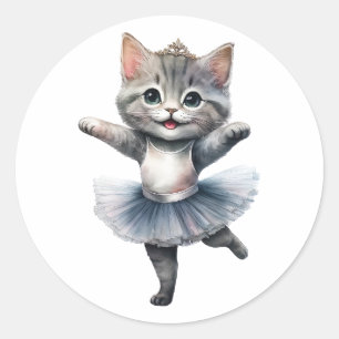 Schattige grijs kattenballerina dansballet ronde sticker