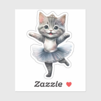 Schattige grijs kattenballerina dansballet sticker