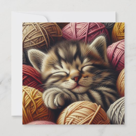Schattige Grijs Kitten Napping in Balls of Yarn (Voorkant)