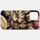 Schattige Grijs Kitten Napping in Balls of Yarn Case-Mate iPhone Case (Achterkant (horizontaal))
