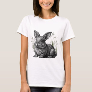Schattige grijs konijn in gras t-shirt