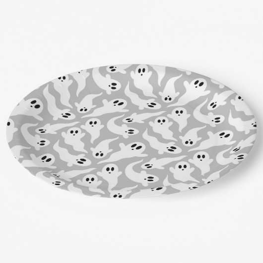 Schattige grijs spook halloween patroon papieren bordje (Gekanteld)