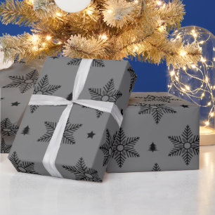 Schattige grijs zwart sneeuwvlokken kerstpatroon cadeaupapier