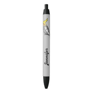 Schattige Grijze Cockatiel Cartoon Vogel Met Naam Zwarte Inkt Pen