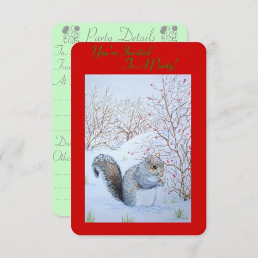 schattige grijze eekhoorn sneeuwscène natuurkunst kaart (Voorkant / Achterkant)