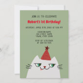 Schattige Grijze Kat 1e Verjaardag Kaart (Voorkant)
