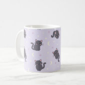 Schattige Grijze Kat Paarse Mok | Kawaii Katten (Voorkant links)