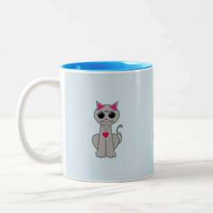 Schattige grijze kat tweekleurige koffiemok