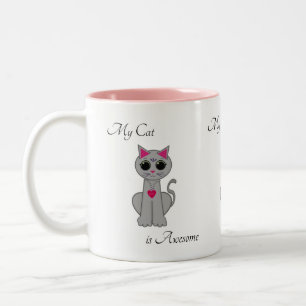 Schattige grijze kat tweekleurige koffiemok