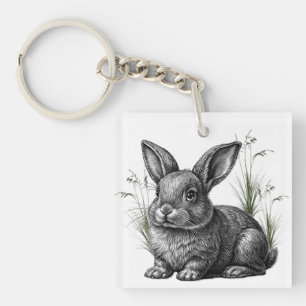 Schattige grijze konijn tussen het gras sleutelhanger