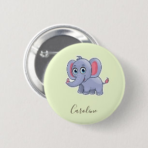 Schattige grijze olifant groen ronde button 5,7 cm