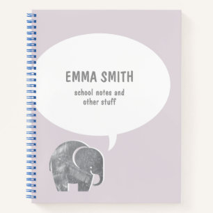 Schattige grijze olifant spraakballon Zachte paars Notitieboek