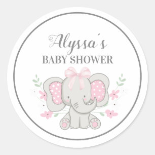 Schattige Grijze Roze Stippen Olifant Meisje Baby Ronde Sticker