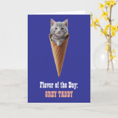 Schattige grijze tabby kegelgroet kaart (Gele Bloem)