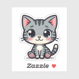 Schattige Grijze Tabby Kitten Sticker – Grote Ogen