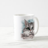 Schattige Grijze Tabby Poes Cartoon Koffiemok (Voorkant rechts)