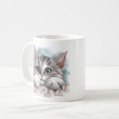 Schattige Grijze Tabby Poes Cartoon Koffiemok (Voorkant links)