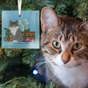 Schattige grijze witte kerstkat cadeaus blauw glas ornament