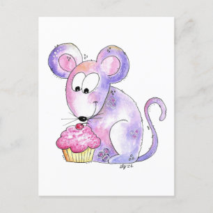 Schattige Grille Muis met een Cupcake Briefkaart