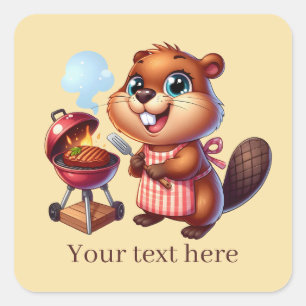 Schattige grillen bever tekst toevoegen vierkante sticker