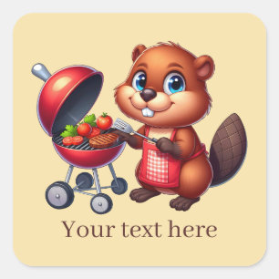 Schattige grillen bever tekst toevoegen vierkante sticker
