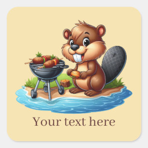 Schattige grillen bever tekst toevoegen vierkante sticker