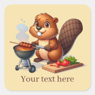 Schattige grillen bever tekst toevoegen vierkante sticker