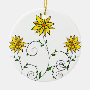 Schattige Grillen Gele Bloemen Doodle Kunst Keramisch Ornament