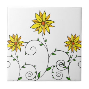 Schattige Grillen Gele Bloemen Doodle Kunst Tegeltje