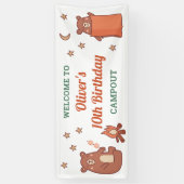 Schattige grillig Beer Camping Verjaardag Welkom Spandoek (Verticaal)