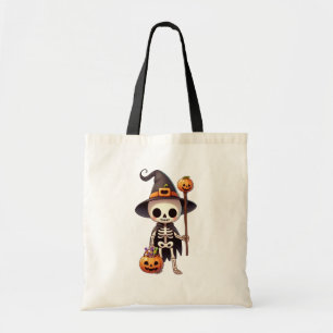 Schattige, grillig Halloweenskelet Tote Bag